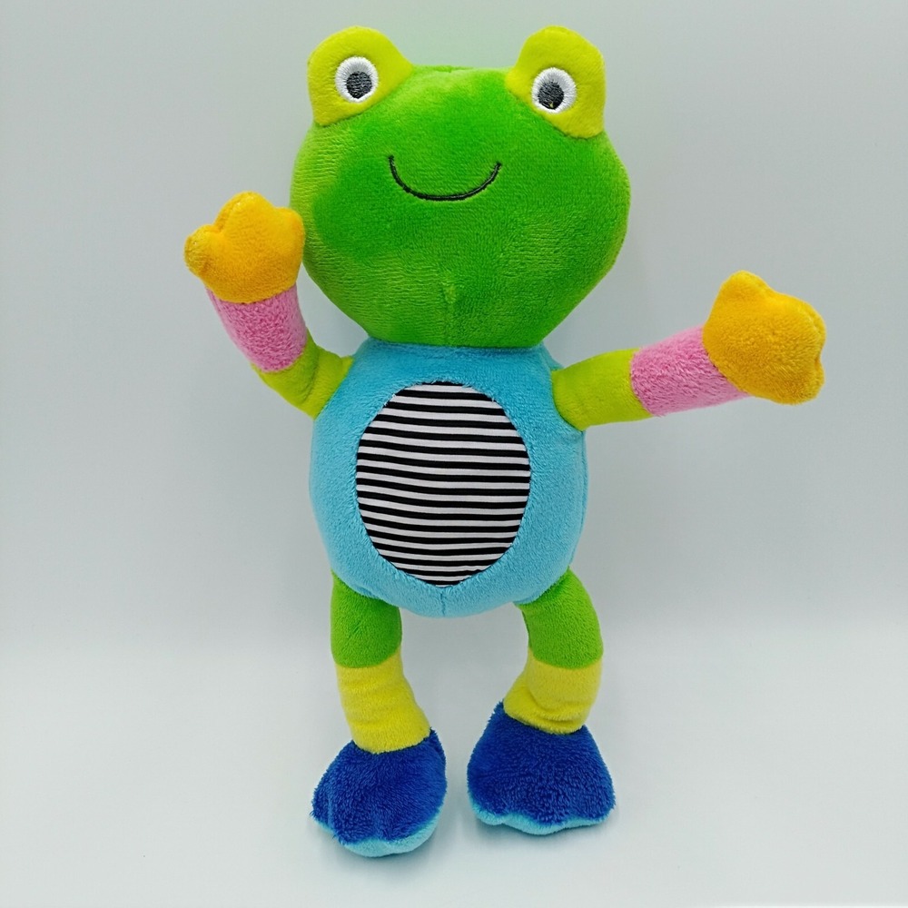 Carters Plush Crinkle Frog Rattle Bendable Green Blue 10.5 Inches